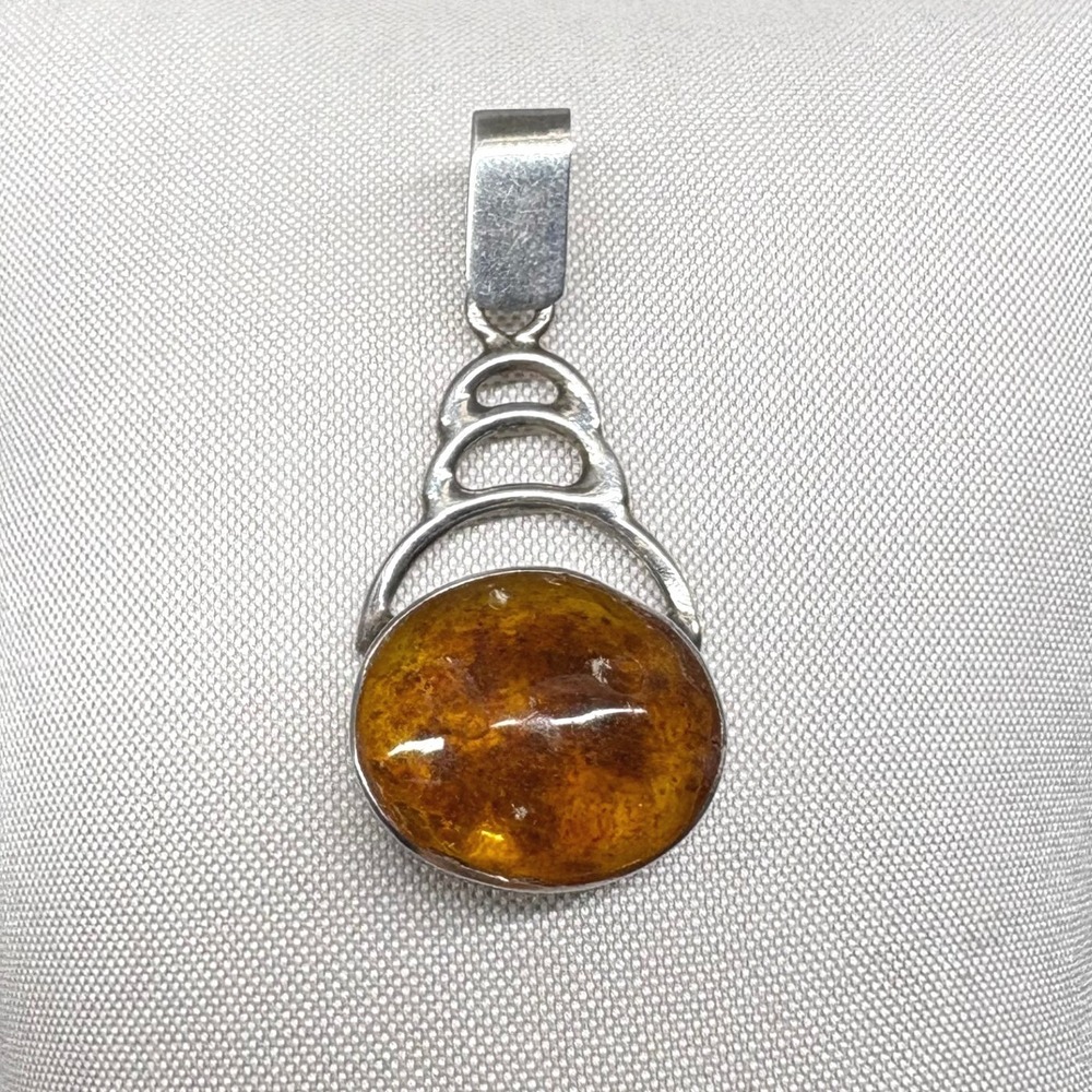 Unbranded Amber Pendant Unisex OS Orange Fair 925 Sterling Silver Geometric